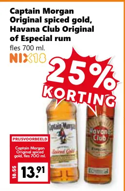 Aanbieding: Captain Morgan Original spiced gold, Havana Club of Especial rum