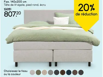 Offre: Boxspring Liv uni - écru - 140x200 cm - pied rond