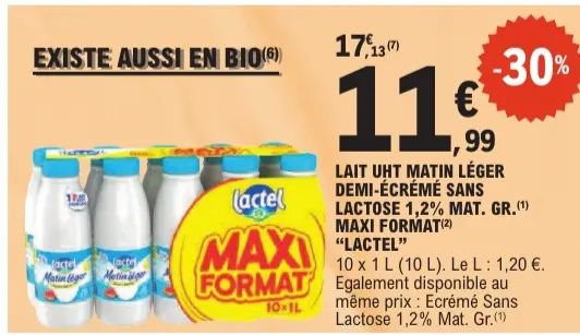 Offre: Lait uht matin léger demi-écrémé sans lactose
