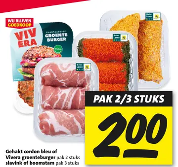 Aanbieding: Gehakt cordon bleu of Vivera groenteburger, slavink of boomstam