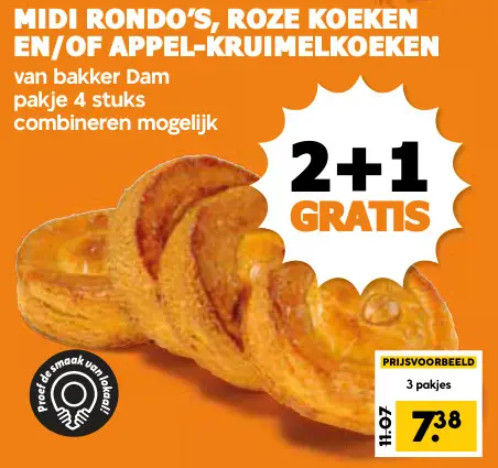 Aanbieding: Midi rondo's, roze koeken en/of appel-kruimel