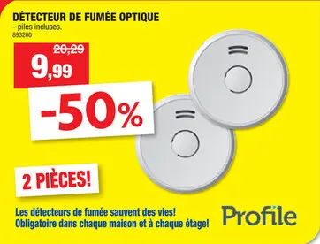 Offre: Profile détecteur de fumée optique duopack + pile