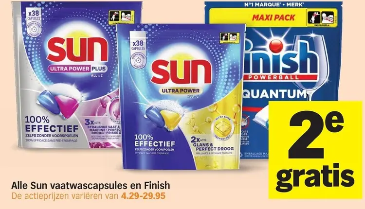 Aanbieding: Alle Sun vaatwascapsules en Finish