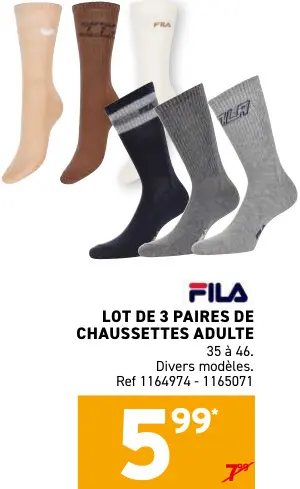 Offre: Lot de 3 paires de chaussettes adulte