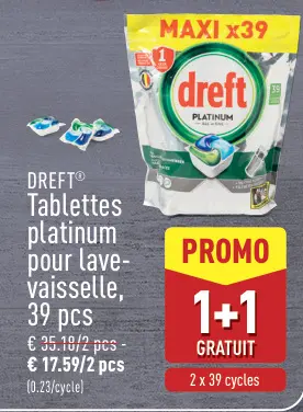 Offre: Tablettes platinum pour lave-vaisselle