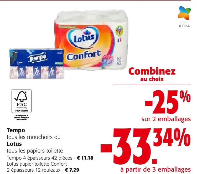 Offre: Tempo tous les mouchoirs ou Lotus tous les papiers-toilette