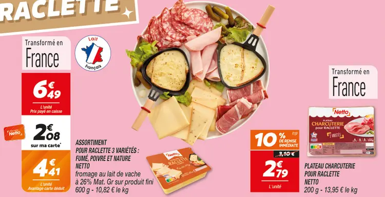 Offre: Assortiment pour raclette 3 variétés : fumé, 