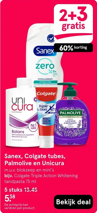 Aanbieding: Douchegel, tandpasta, handzeep en deodorant