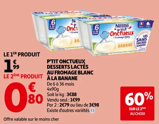 Promotie: P'tit onctueux desserts lactés au fromage blanc à la banane