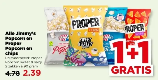 Aanbieding: Jimmy's Popcorn en Proper Popcorn en chips