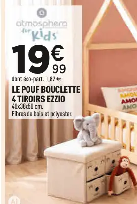 Offre: Le pouf bouclette 4 tiroirs ezzio