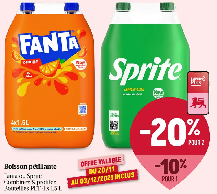 Offre: Boisson pétillante Fanta ou Sprite