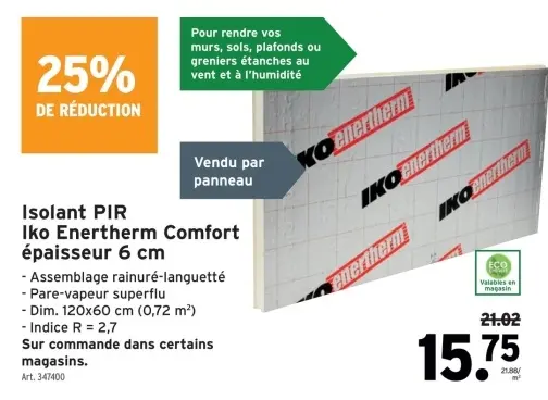 Offre: Isolant PIR Iko Enertherm Comfort