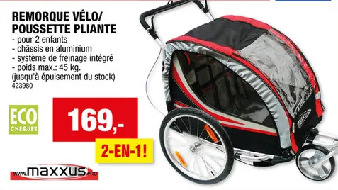 Offre: Maxxus remorque vélo pliante pour 2 enfants