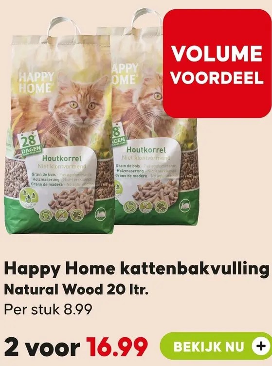 Aanbieding: Happy Home Kattenbakvulling Natural Wood