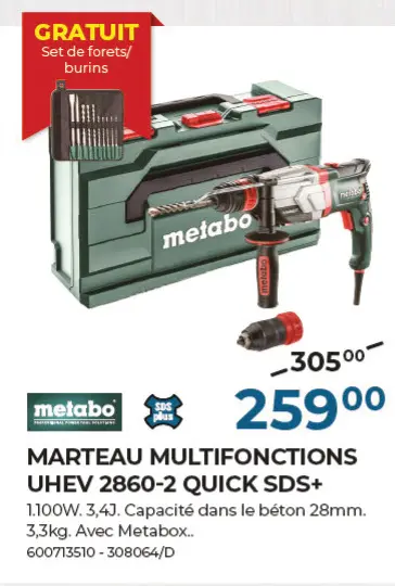 Offre: Marteau multifonctions uhev 2860-2 quick sds+