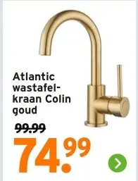Aanbieding: wastafelkraan Colin goud