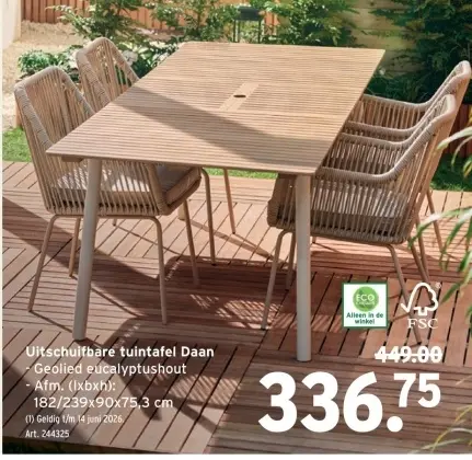 Promotie: Uitschuifbare tuintafel Daan