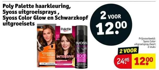 Aanbieding: Poly Palette haarkleuring, Syoss uitgroeisprays, Syoss Color Glow en Schwarzkopf uitgroeisets
