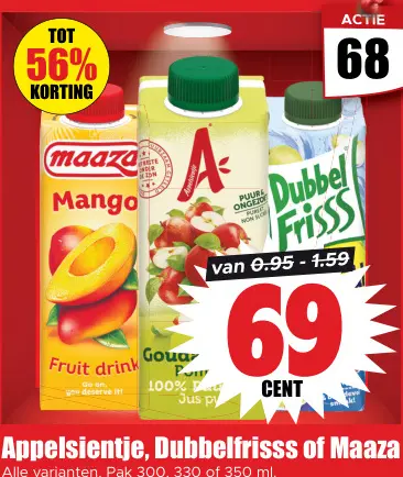 Aanbieding: Appelsientje, Dubbelfrisss of Maaza