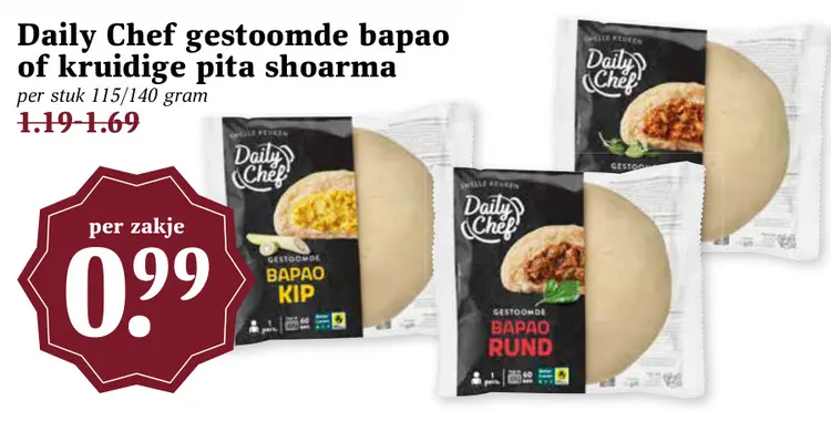 Aanbieding: gestoomde bapao of kruidige pita shoarma