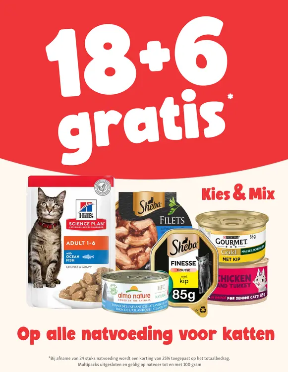 Aanbieding: Diverse natvoeding voor katten 18+6 gratis