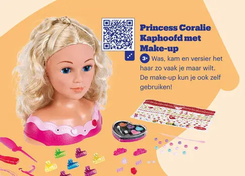 Aanbieding: Princess Coralie Kaphoofd met Make-up
