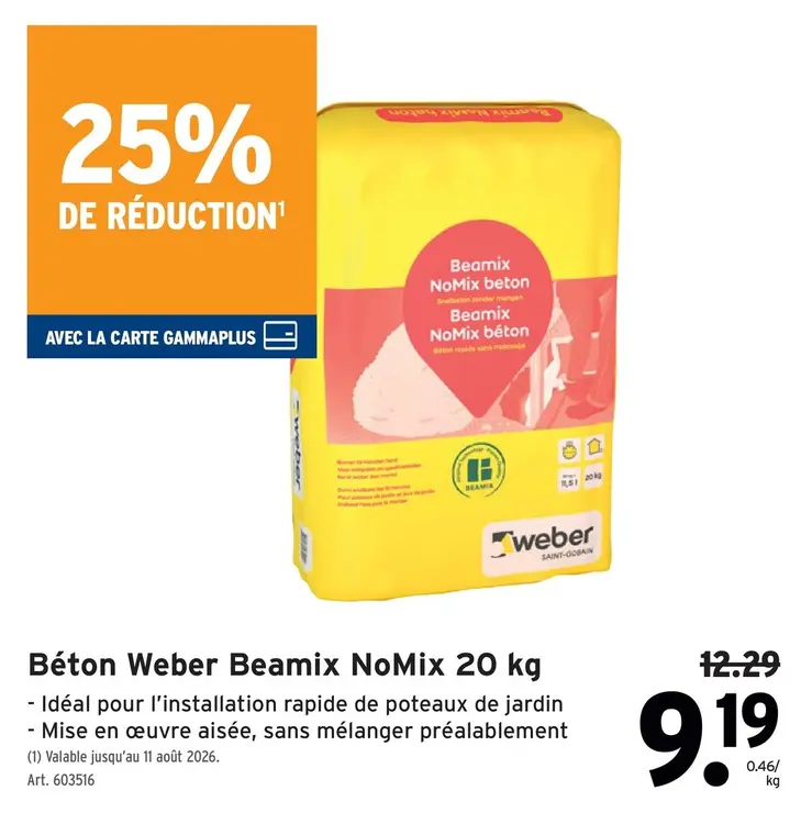 Offre: Béton Weber Beamix NoMix
