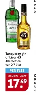 Aanbieding: Tanqueray gin of Licor 43