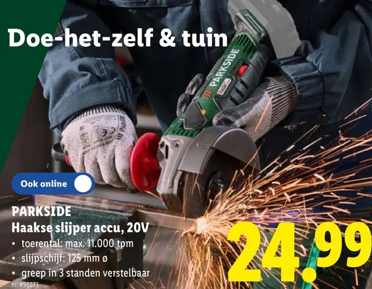 Promotie: Haakse slijper accu, 20V
