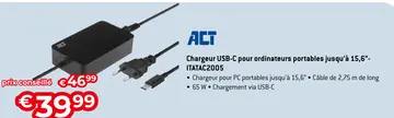 Offre: Chargeur USB-C pour ordinateurs portables jus