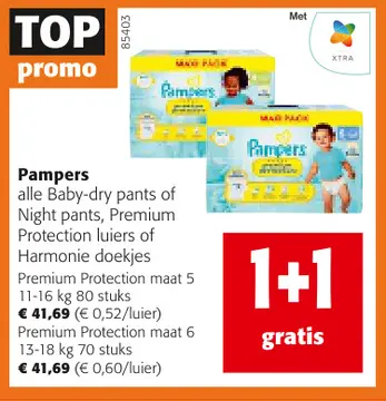 Aanbieding: Pampers alle Baby-dry pants of Night pants, Premium Protection luiers of Harmonie doekjes