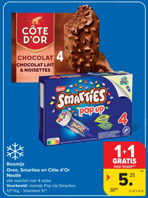 Promotie: Roomijs Oreo, Smarties en Côte d'Or Nestlé