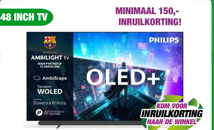 Aanbieding: Philips 48OLED911 4k OLED+ Ambilight TV 48 inch (2026) - geluid van Bowers & Wilkins