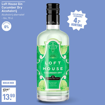 Aanbieding: Loft House Gin Cucumber Dry Alcoholvrij 70CL Mixen