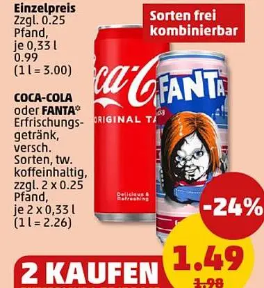 Aanbieding: COCA-COLA oder FANTA Erfrischungsgetränk