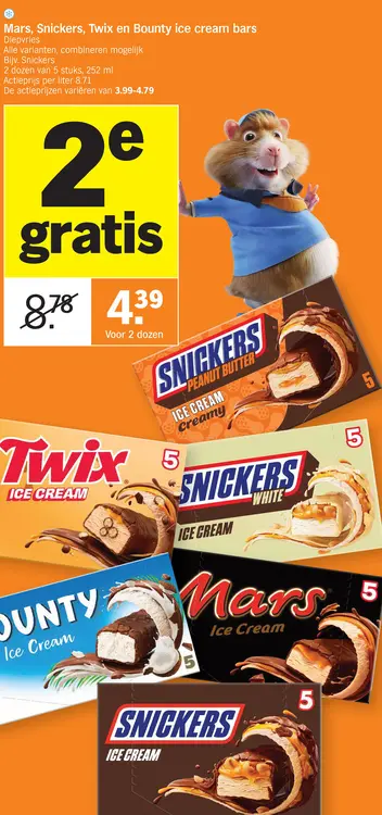 Promotie: Mars, Snickers, Twix en Bounty ice cream bars