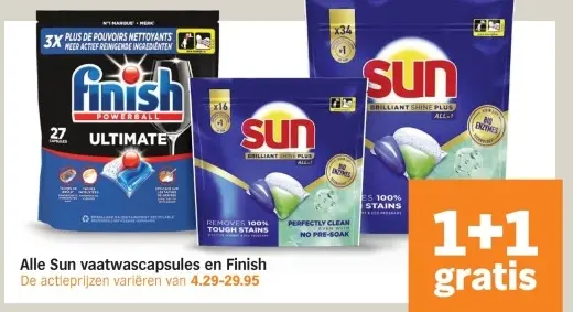 Aanbieding: Alle Sun vaatwascapsules en Finish