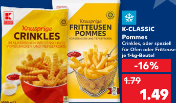 Aanbieding: K-CLASSIC Pommes Crinkles, oder speziell für 