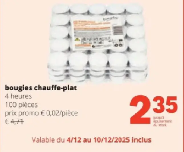 Offre: bougies chauffe-plat