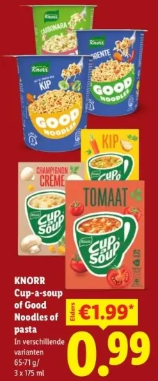 Aanbieding: Cup-a-soup of Good Noodles of pasta