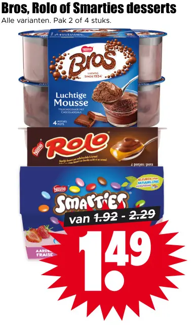 Aanbieding: Bros, Rolo of Smarties desserts