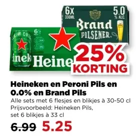 Aanbieding: Heineken en Peroni Pils en 0.0% en Brand Pils