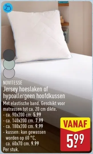 Aanbieding: Jersey hoeslaken of hypoallergeen hoofdkussen