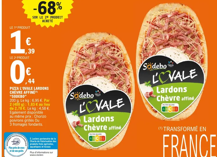 Offre: Pizza l'ovale lardons chèvre affiné