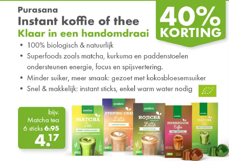 Aanbieding: Purasana Instant koffie of thee