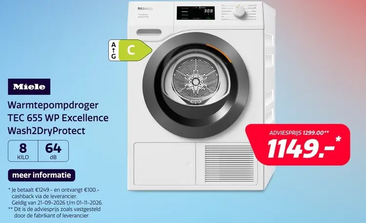 Aanbieding: Miele TEC655WP 8kg Excellence
