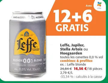 Offre: Leffe, Jupiler, Stella Artois ou Hoegaarden