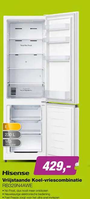 Aanbieding: Hisense RB329N4AWE Vriijstaande Koel-vriescombinatie