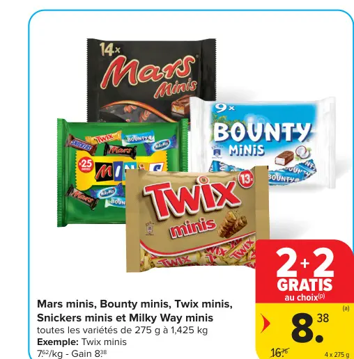 Offre: Mars minis, Bounty minis, Twix minis, Snickers minis et Milky Way minis
